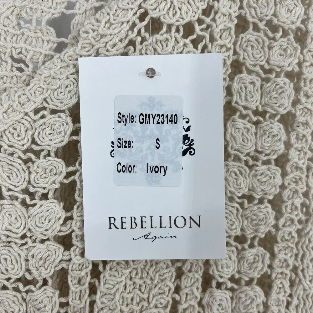 Rebellion Vest Size Small Ivory Crochet Fringe Boho Hippie Festival Cottagecore - Picture 5 of 9